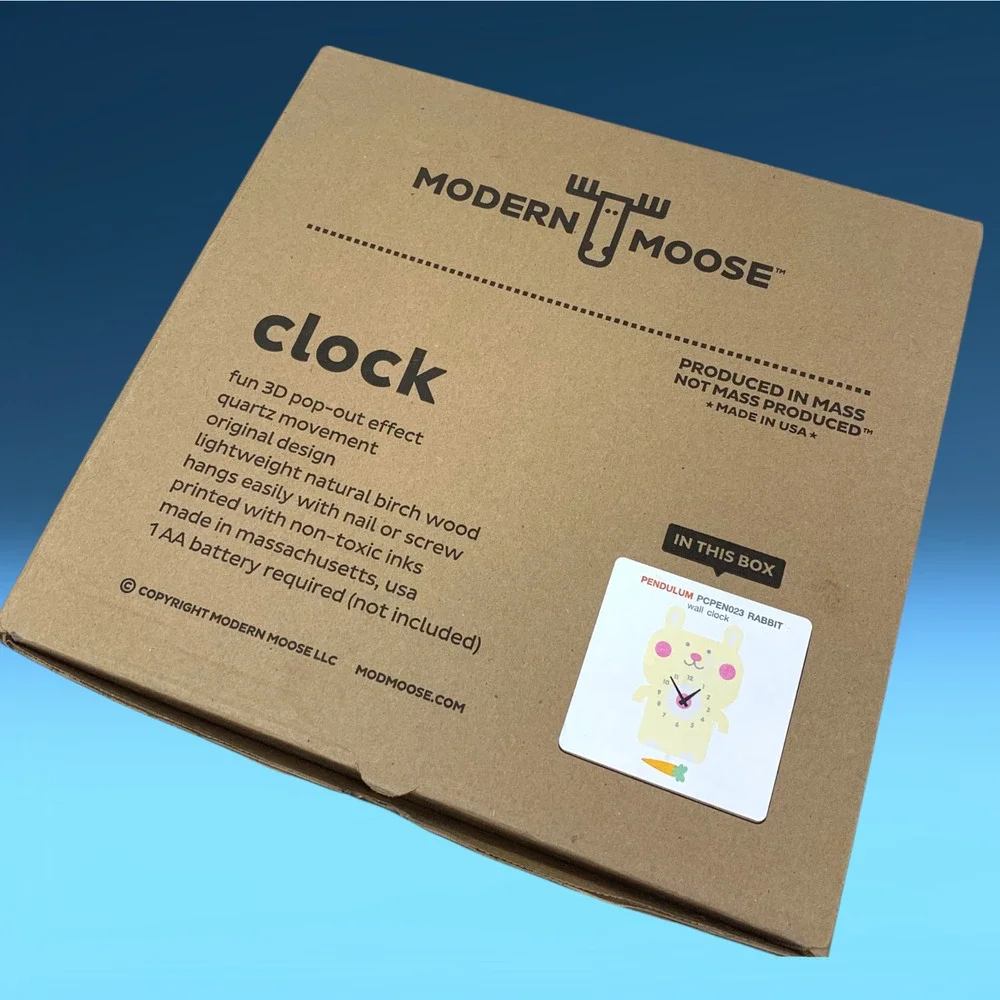 NEW Modern Moose Co. Balsa Wood Rabbit Pendulum Wall Clock Boxed PCPEN02 NWT